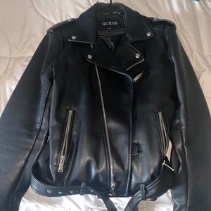 Guess black faux leather biker jacket